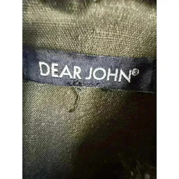 DEARJOHN Military Green Linen Blend Utility Jacket Zip Snap Drawstring Hooded L - Picture 12 of 12